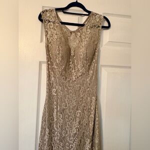 Betsy & Adam Silver Lace Evening Gown | Size 2 | Formal Wedding Dress